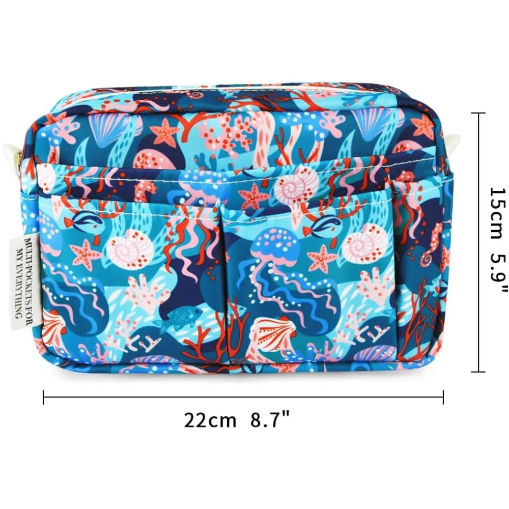 E-WEICHEN Multiple Pockets Portfolio Organizer with Zippered, Makeup Bag Travel Essentials for Women, Simple Waterproof Statione