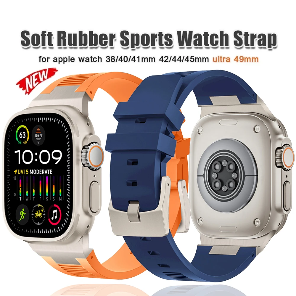 

Ремешок Mecha для Apple Watch Ultra 2 49 мм 7/8/9 45 мм, резиновый браслет для смарт-часов Iwatch Series 6 5 4 3 Se 44 мм 42 мм