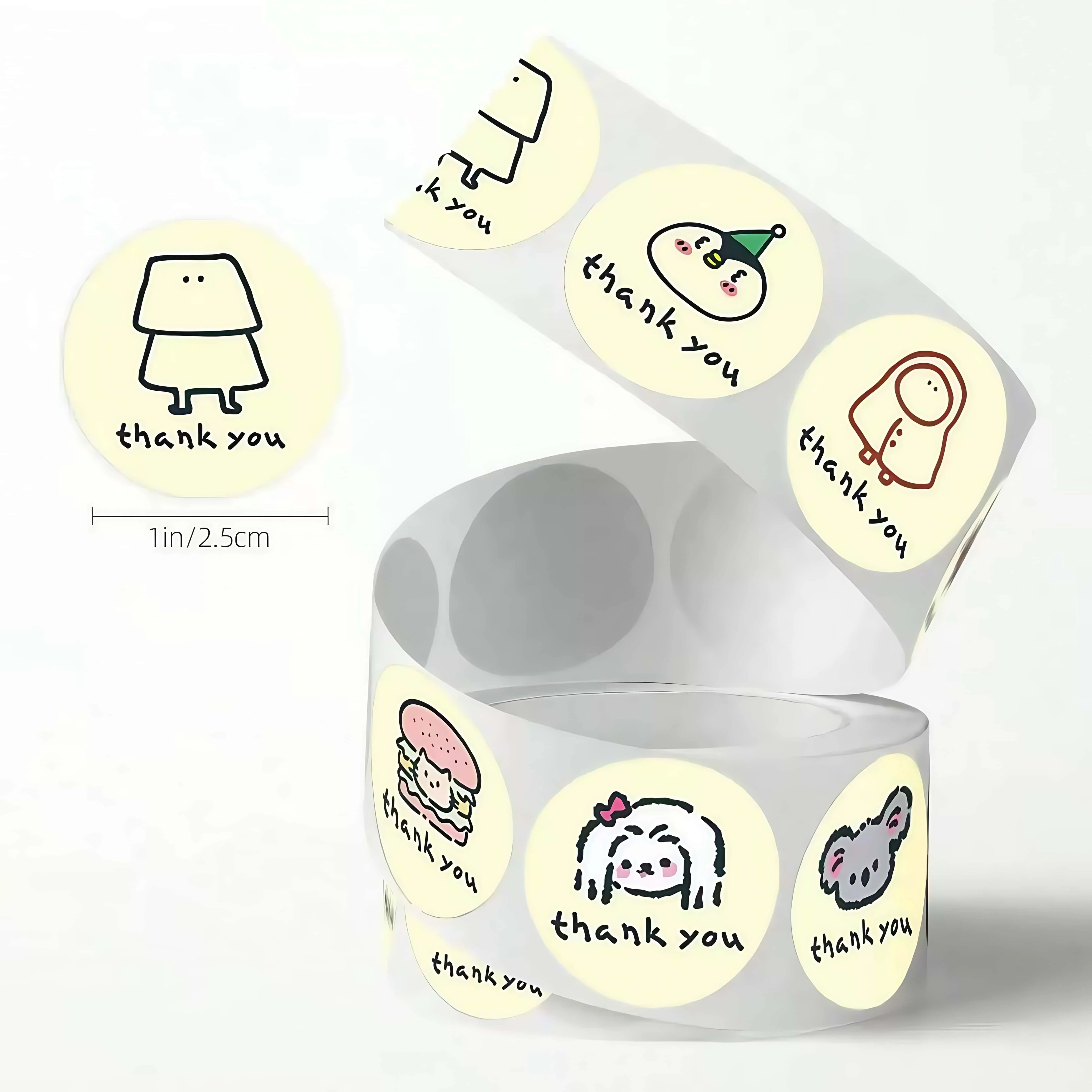 500 Pcs/Roll Cute Cartoon Thank You Stickers, Kawaii Animal Flower Pattern Labels for Gift Wrapping Craft Decor