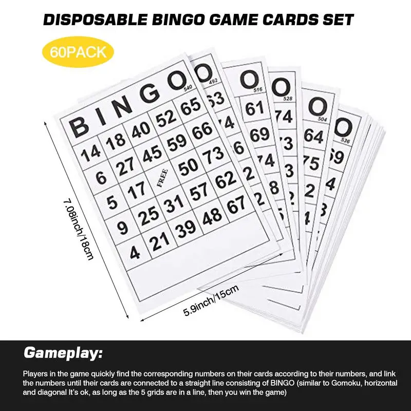 60pcs Large Bingo Cards Easy Read for Adults & Children Bingo Game Cards Sheets 0 To 75 Digits Bingo Card For Family Party