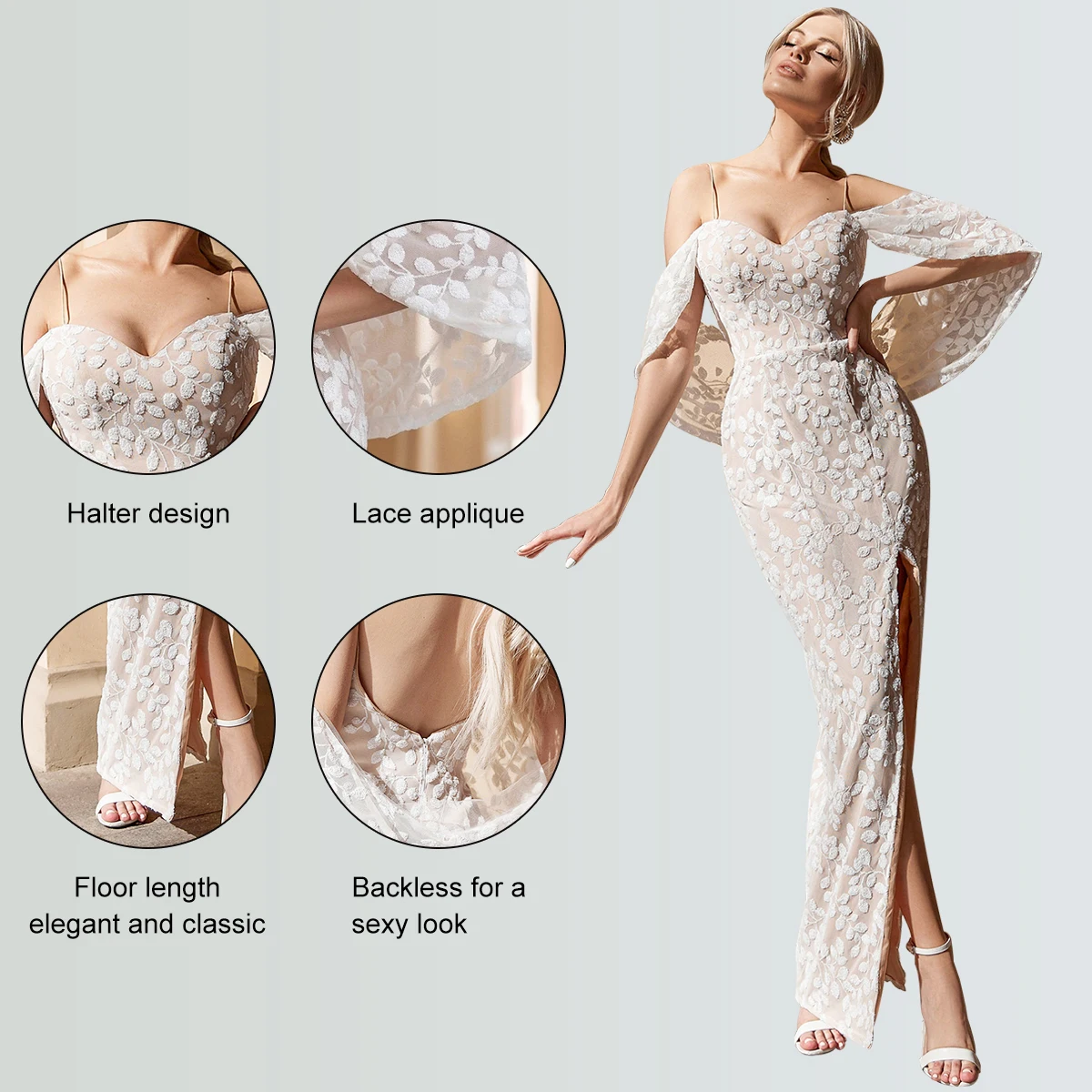 Elegant Ladies Mermaid Wedding Dress Long Vest Lace Camisole Shawl Bohemian Bride Dress V-neck Backless Robe Evening Dresses