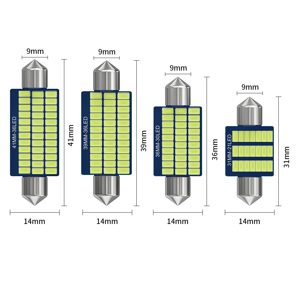 10pcs Canbus C5W C10W LED 31 36 39 41mm Bulb 3014SMD No Error Car Interior License Plate Light Dome Reading Lamp 12V 6000K White