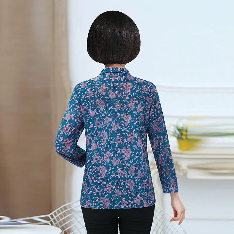 Printed Blouse Women Three Quarter Sleeve Shirt Tops 2022 Spring Autumn 3XL 4XL Fashion Middle Age Mother Cardigan Clothes