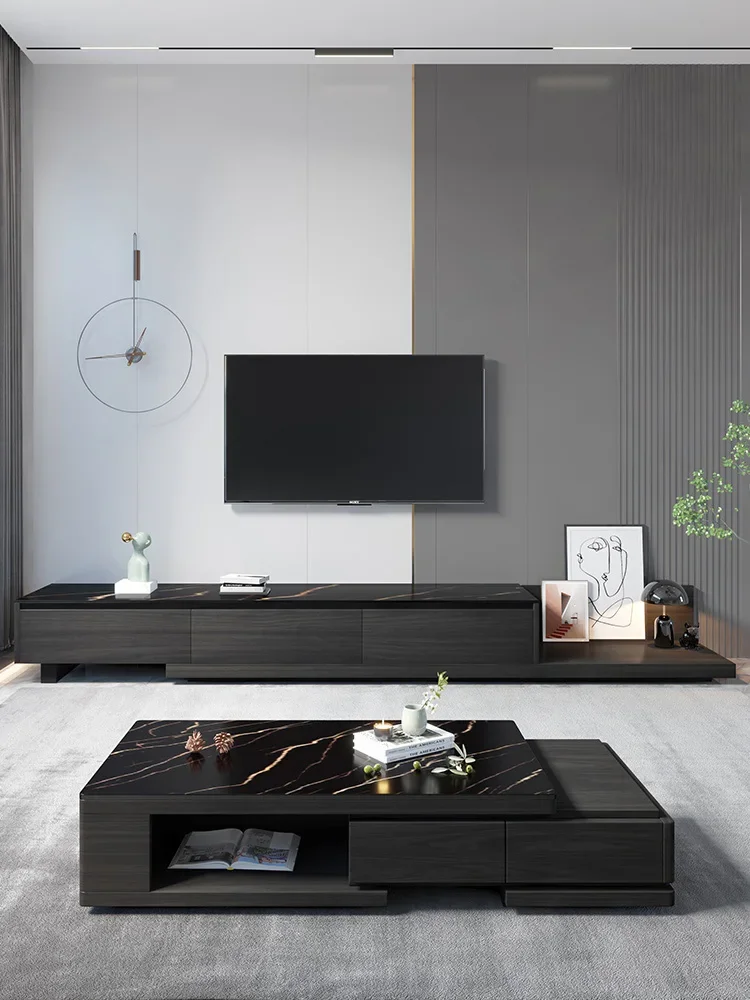 Scalable rock plate tea table TV cabinet combination, minimalist tea table package