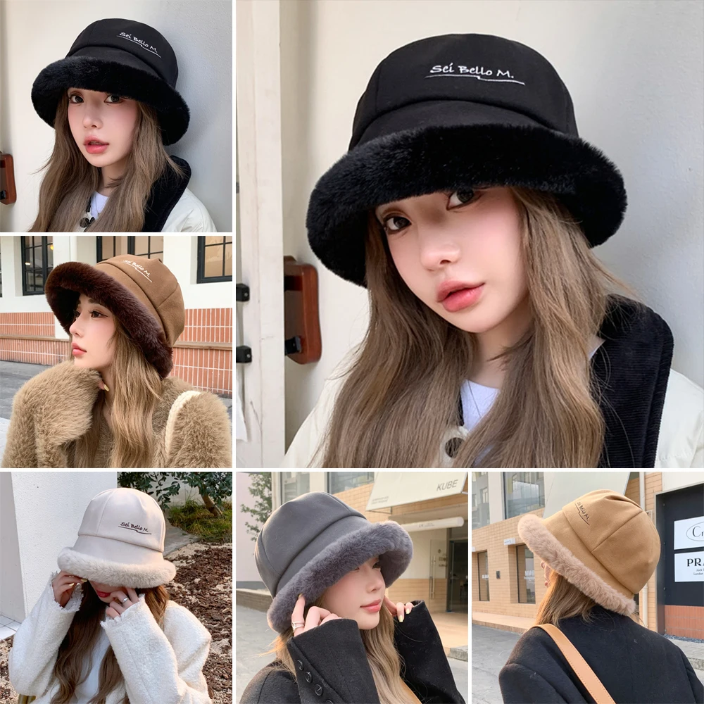 Trendy Fashion Fluffy Fur Bucket Hat Thickened Windproof Basin Hat Ear Protection Exquisite Fisherman Hat Women