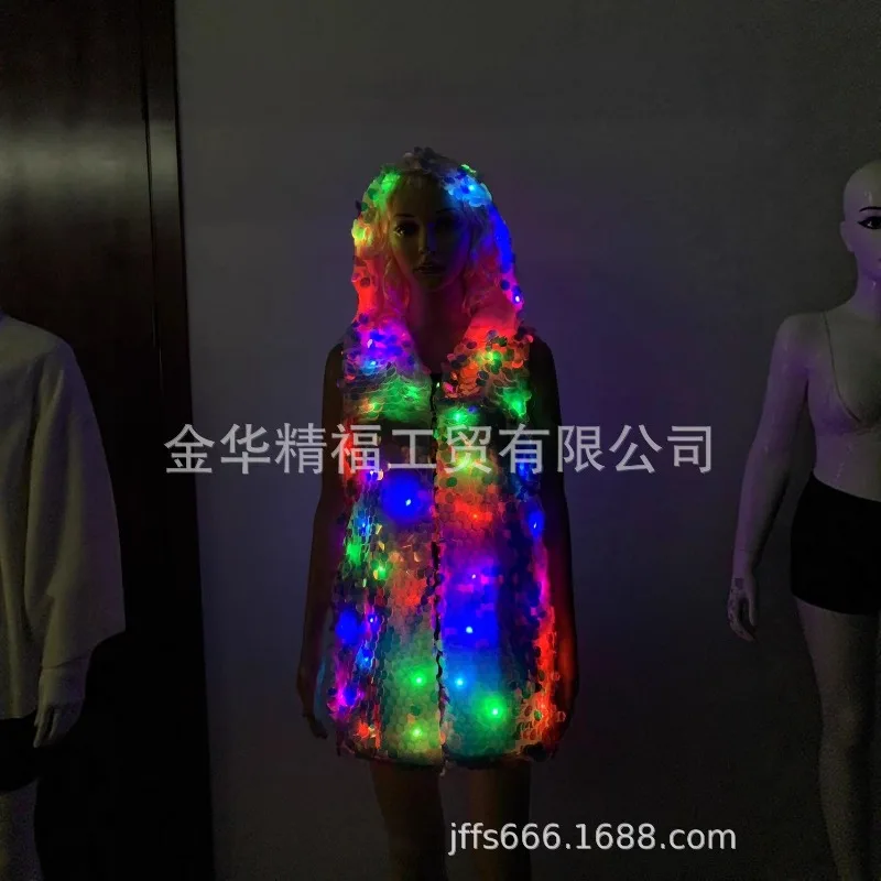 LED luminous performance clothes, coats, hooded sequined suits, vests