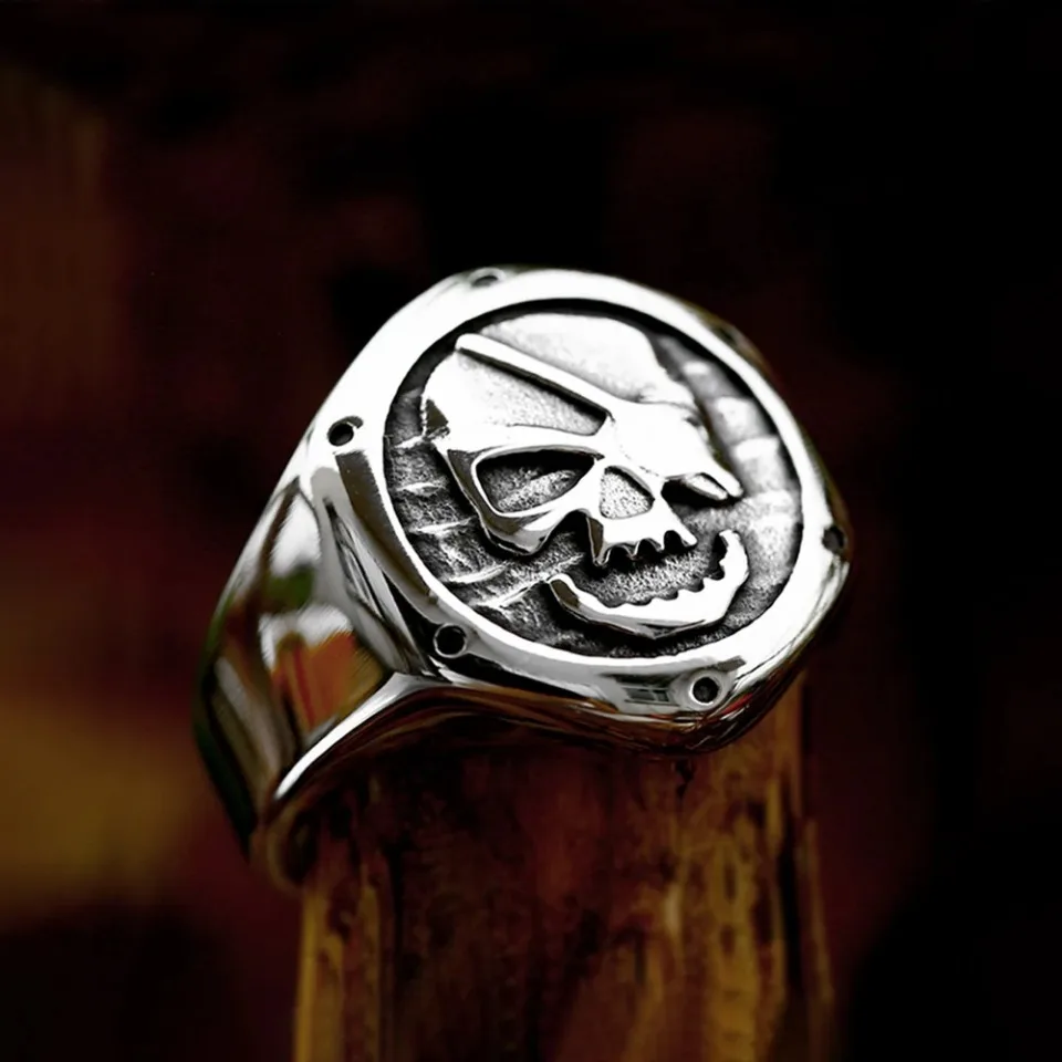 Vintage Punk Stainless Steel Pirate Skull Rings For Men Women Fashion Vikings Compass Ring Nordic Amulet Biker Jewelry Wholesale