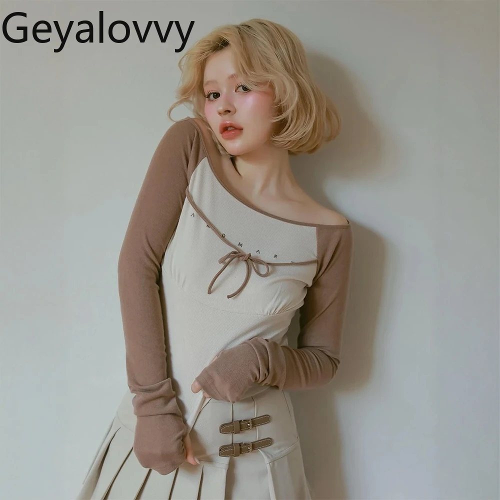 

Japanese Pure Desire Style Elastic Slim-fitting Lace-up Short Long-sleeved T-shirt Spring Summer New Sweet Versatile Color Tops
