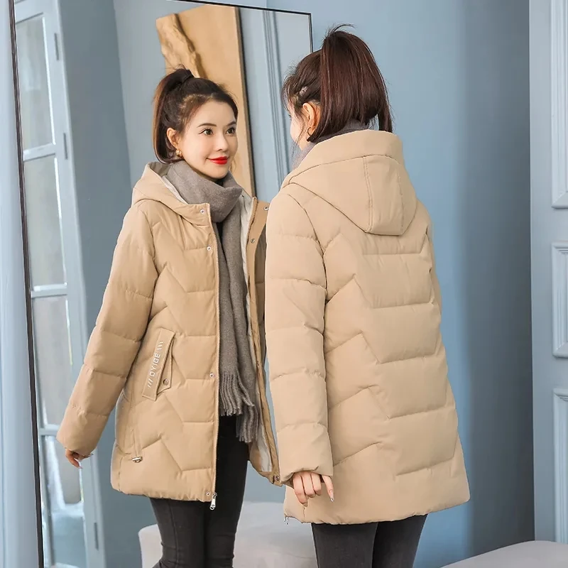 Chaqueta larga con capucha y letras estampadas para mujer, Parka acolchada de algodón, prendas de vestir cálidas e informales para la nieve, novedad