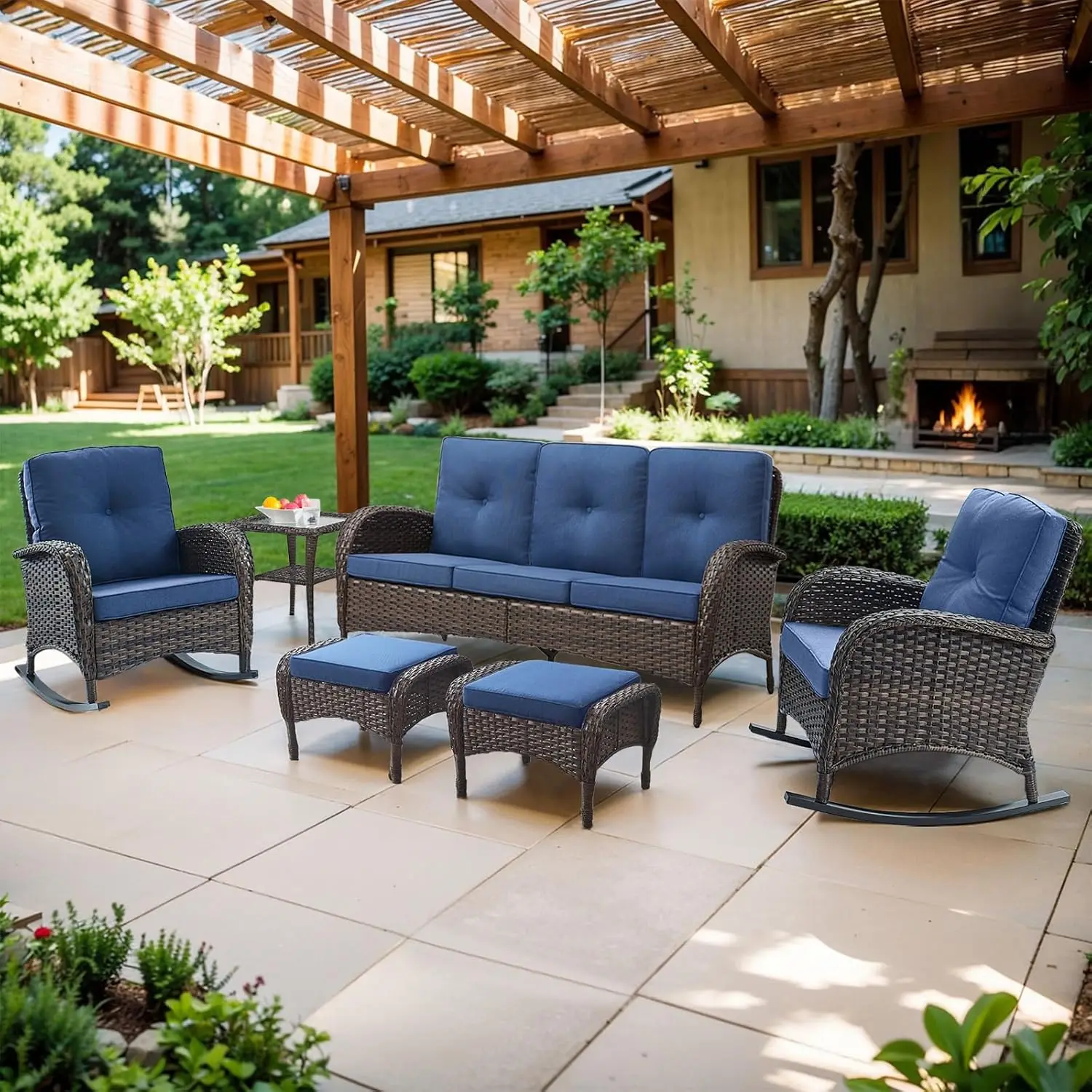 #Outdoor Ottomans for Patio Foot Rest - 25 Inch PE Wicker Foot Stool Set of 2 with Removable Cushions for Patio, Customized