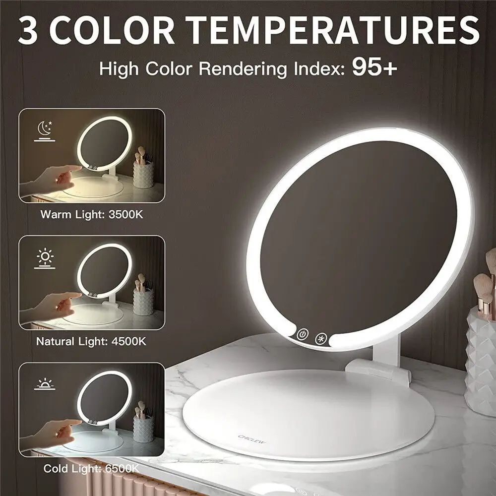 Portable Foldable LED Travel Mirror 3 Colors Rechargeable Vanity Makeup Mirror