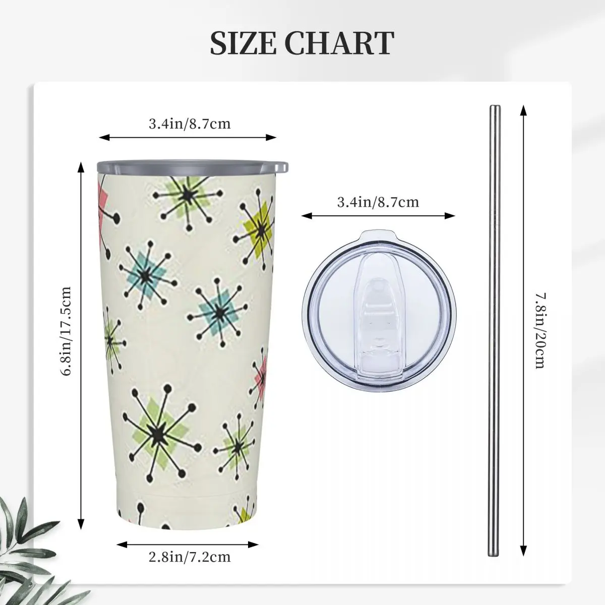 Atomic Era Graphic Stainless Steel Tumbler Vacuum Insulated Mugs Thermal Cold Cups Straw With Lid 20oz