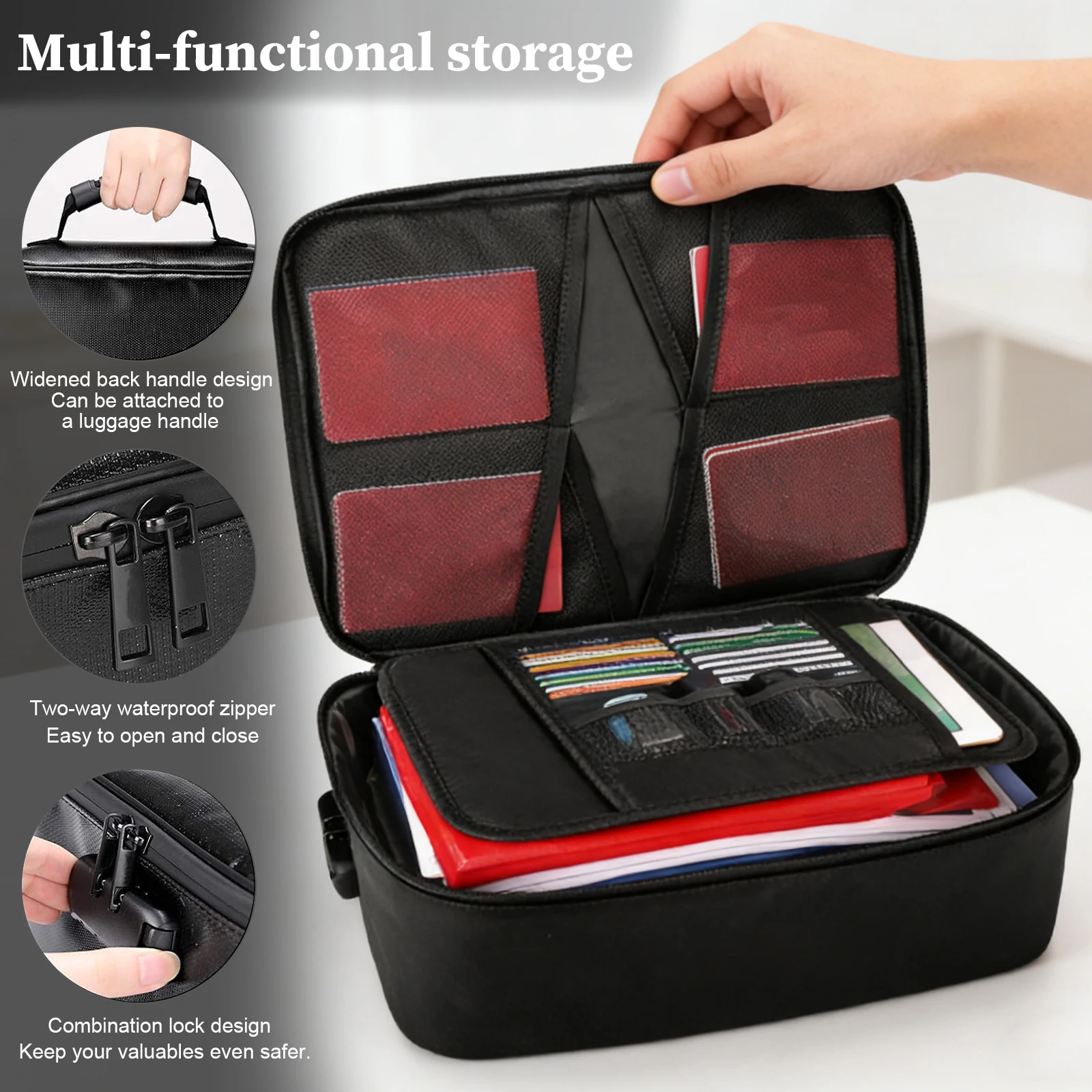 

Fireproof File Protective Storage Box for Passport/Certificates/ID Cards with Water-Resistant Zipper EVA Safety Organizer Case