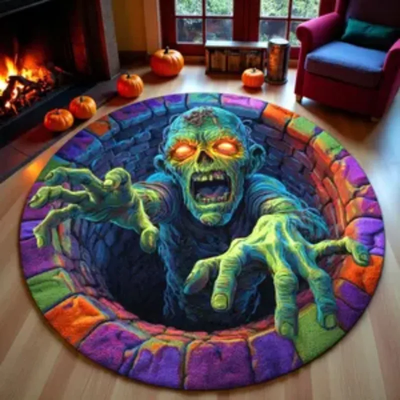Extra Long 3D Ballerina Silhouette Round Rug - Wide Multicolor Floral Dress Design Floor Mat for Spacious Dance Studio Decor