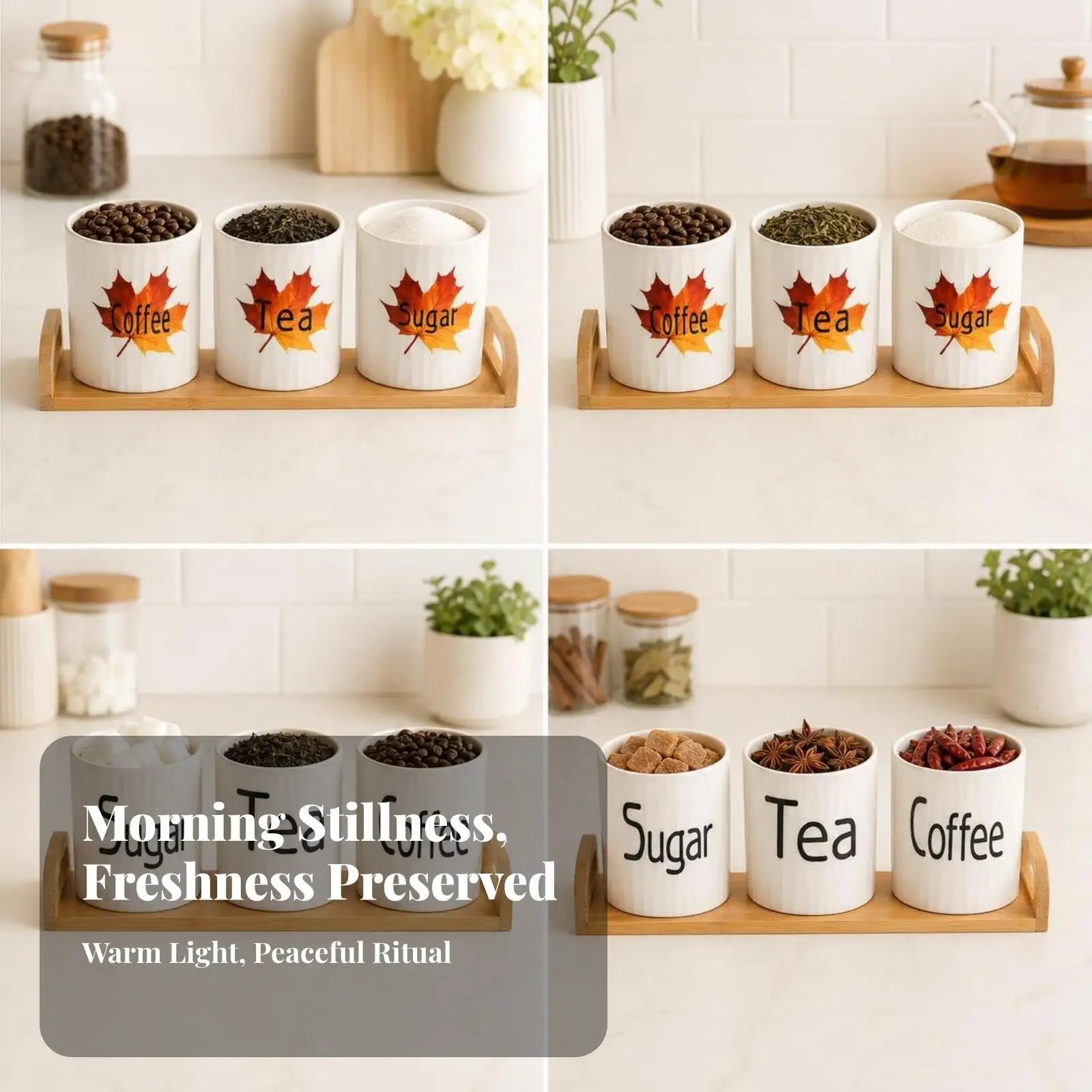 Porcelain Kitchen Storage Jar with Silicone Seal and Bamboo Lid for Dry Goods Coffee Tea Seasoning Container Decor