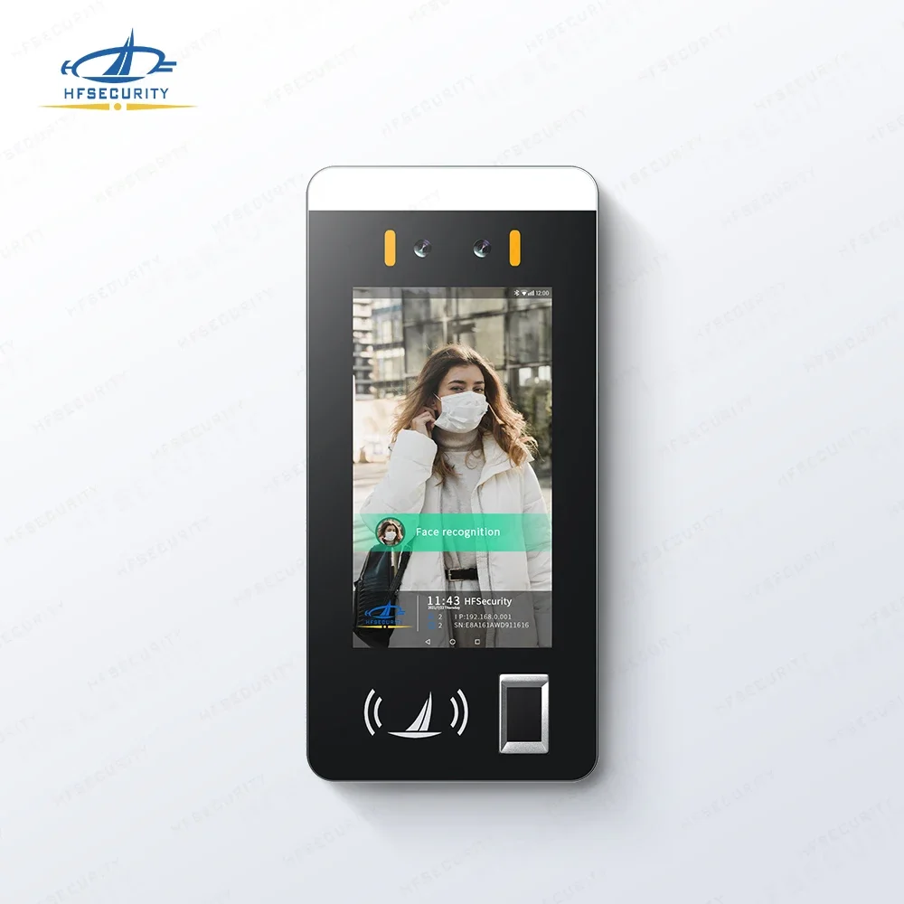 HFSecurity 7 Inch Screen Barcode Scanner Fingerprint Face Recognition Time Attendance Access Control on Turnstile