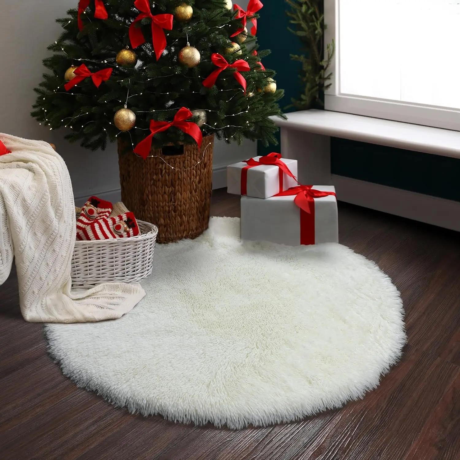 MiRcle Sweet Nordic White Circle Rug Soft Plush Carpet for Bedroom Living Room Sofa Table Bedside Perfect Adding Comfort Mat