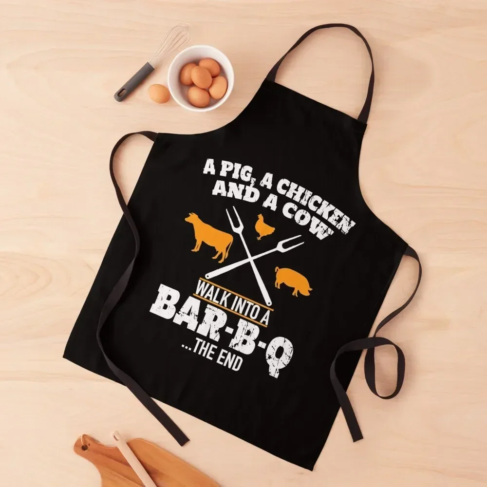 

A Pig A Chicken And A Cow Funny BBQ BBQ Joke Apron cookings for women Kitchen Items Apron