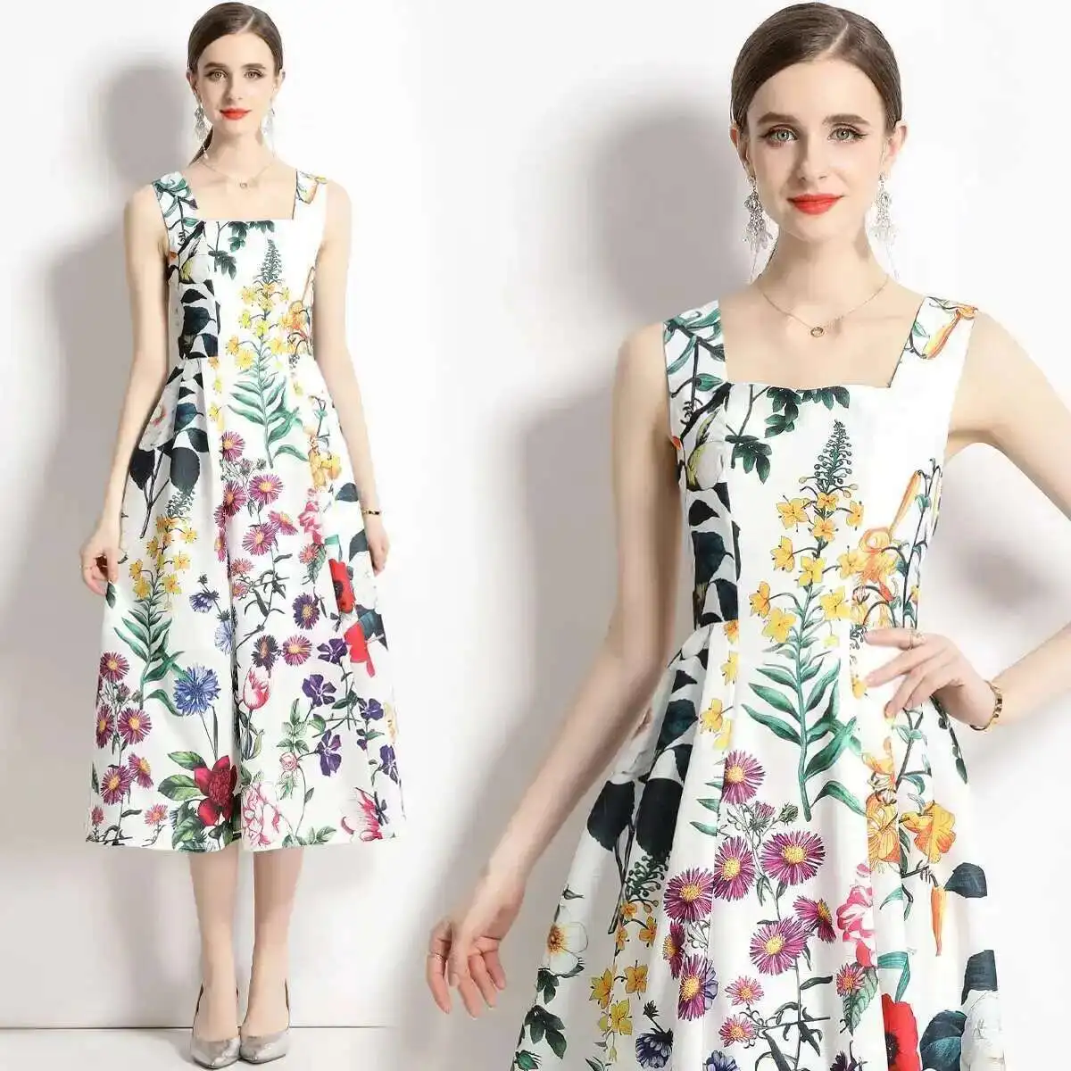

JAMERARY/летний осенний цветочный Vestidos с принтом на бретелях, женский повседневный пляжный праздничный сарафан без рукавов, женское платье миди