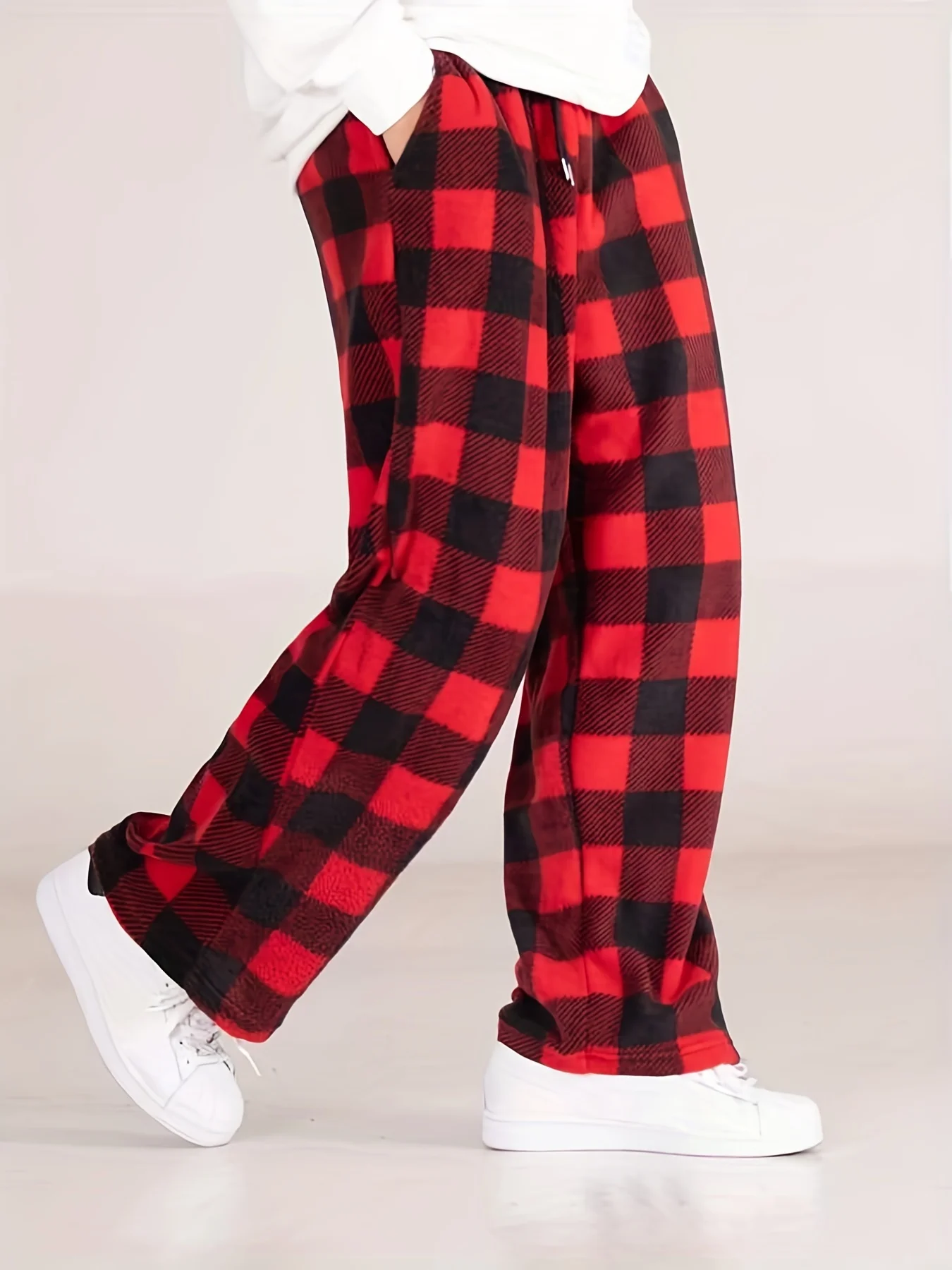 Autumn and Winter Black Red Plaid Pants Christmas Party Pants Casual Sports Versatile Loose Straight Leg Pants Men\'s American Re