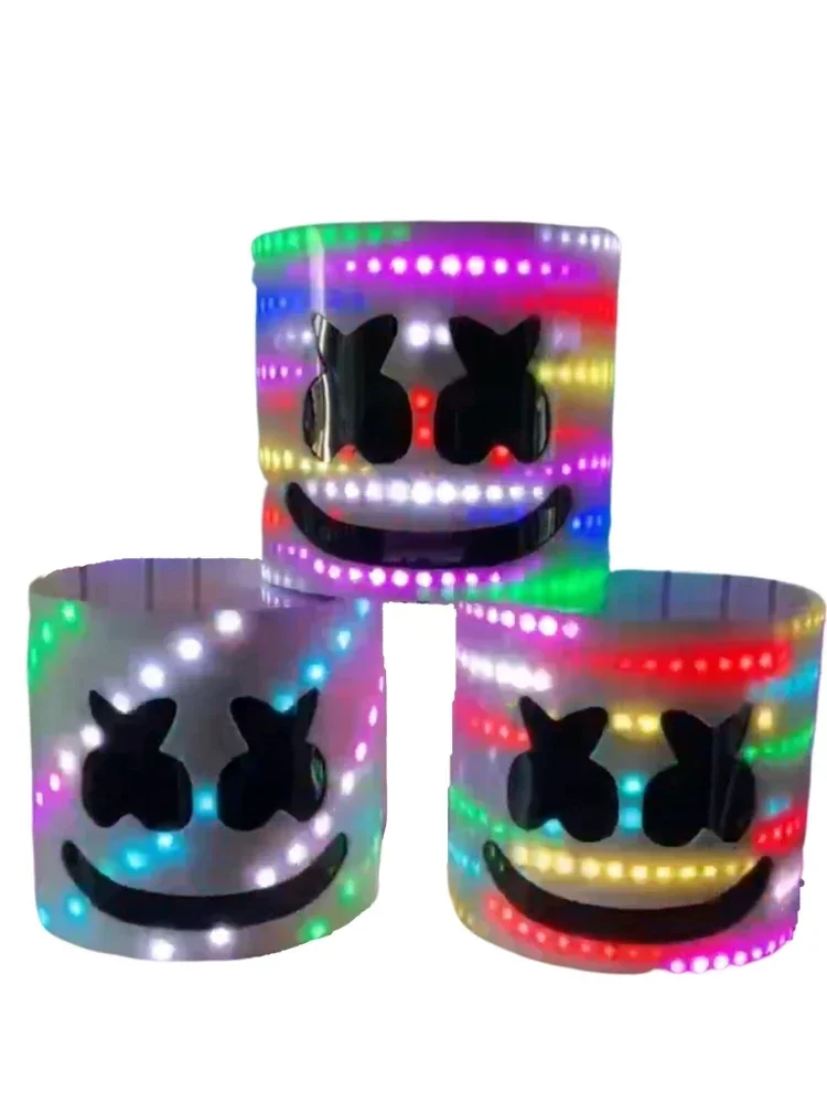 LED Light Up Helmet Illuminated Mask Dance DJ Clubwear Performance Nightclub Luminous Headgear