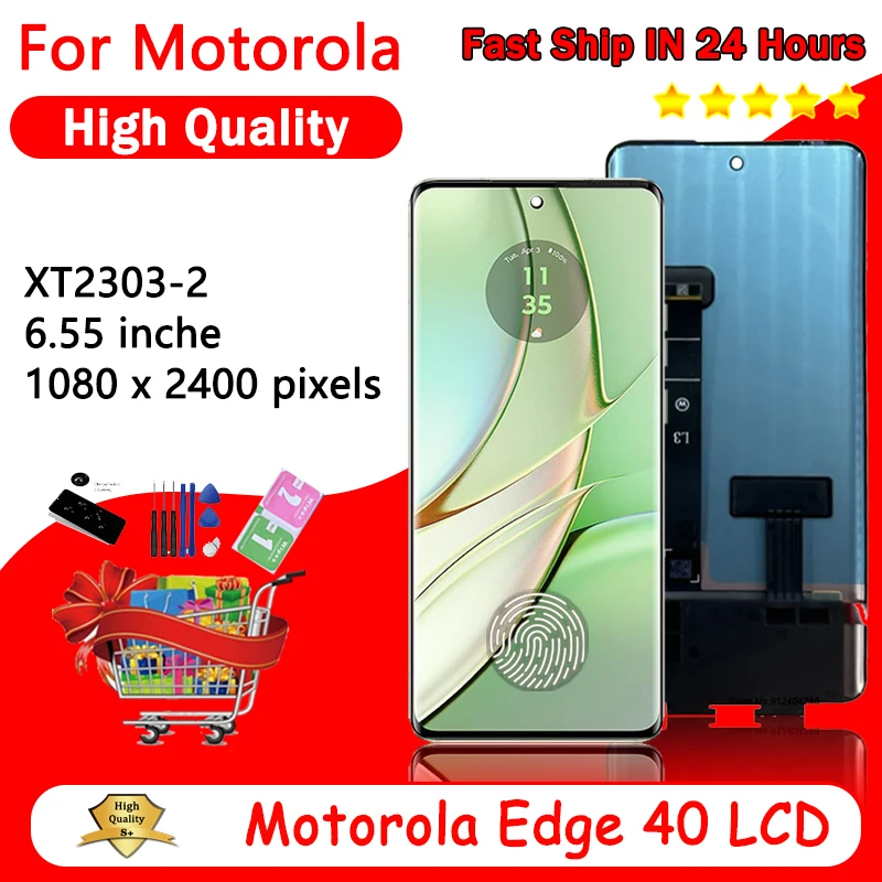 6.55“ LCD AMOLED For Motorola Edge 40 LCD XT2303-2 Display Screen Touch Panel Digitizer For Moto Edge40 LCD With fingerprints