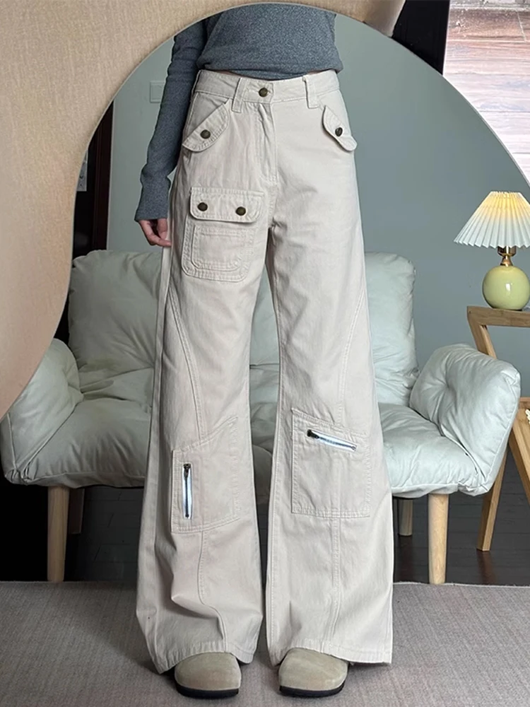 

American Retro Straight Leg Work Pants High Waist Bell Bot Multi ket Design Men Women Spring Autumn Denim Jeans