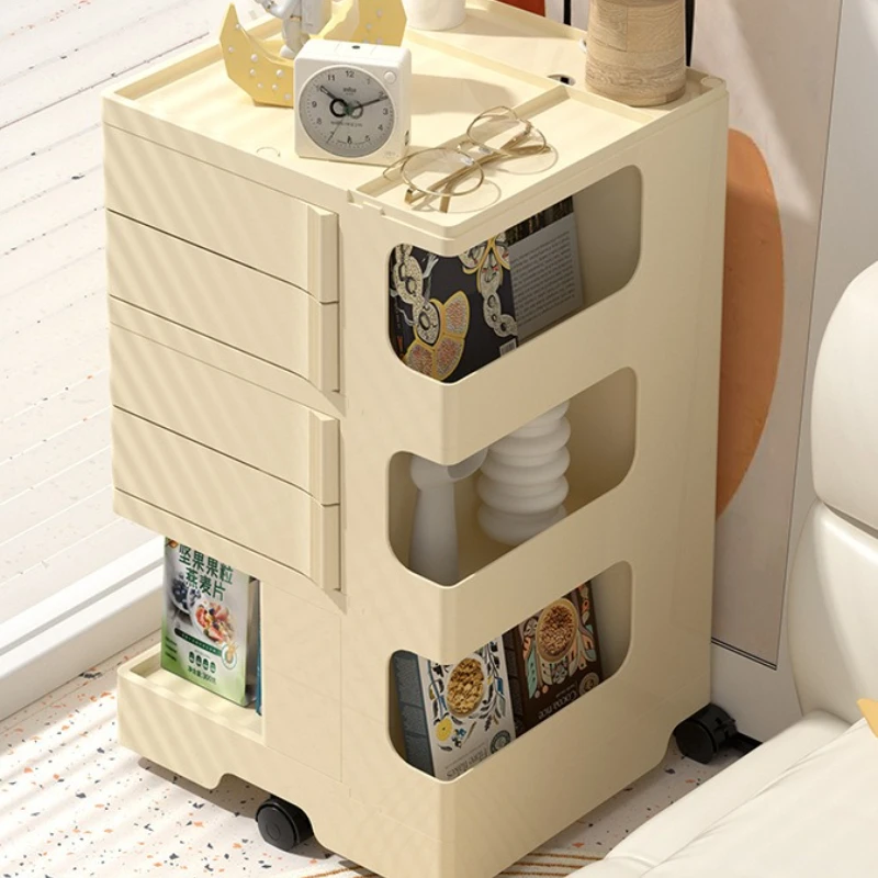 rotatable cream wind bedside table trolley snacks cosmetics rack Storage cabinet Living room Bedroom Multifunctional