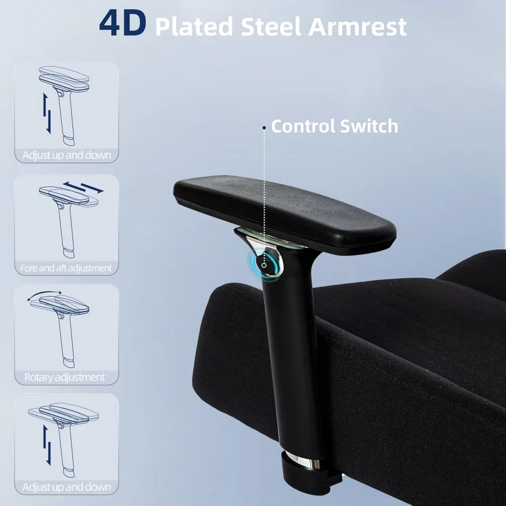 كرسي مكتب شبكي مريح يدعم ما يصل إلى 500 رطل للأفراد الثقيلين، يتميز بوسادة مقعد واسعة وسميكة وإعلان 4D