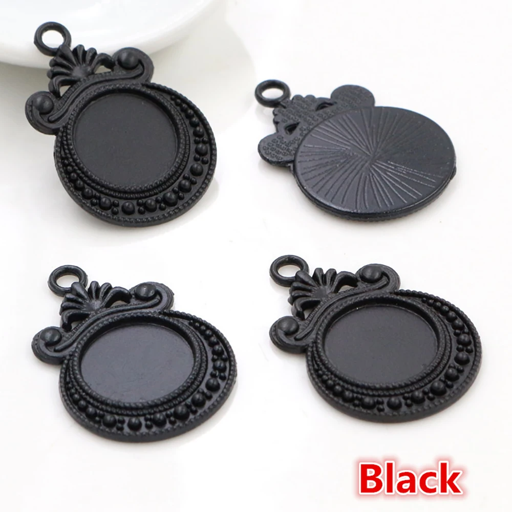 20pcs 12mm Inner Size Antique Bronze Silver Gold Black Plated Fashion Style Cabochon Base Cameo Setting Charms Pendant