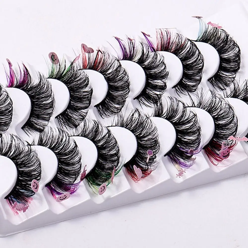 7 paar dramatische kleurrijke wimpers dikke pluizige pompoen heks Halloween pailletten nertsenwimpers Russische krullende vleermuis