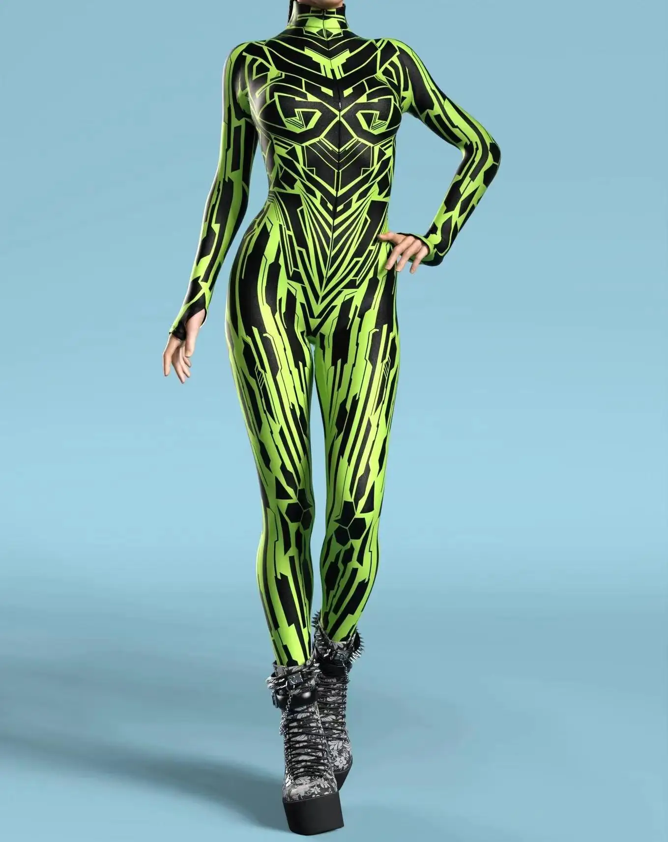 Mono de línea Irregular de arte para mujer, traje Zentai Cyberpunk, Halloween, carnaval, fiesta, Cosplay, mono aéreo, Yoga, Catsuits