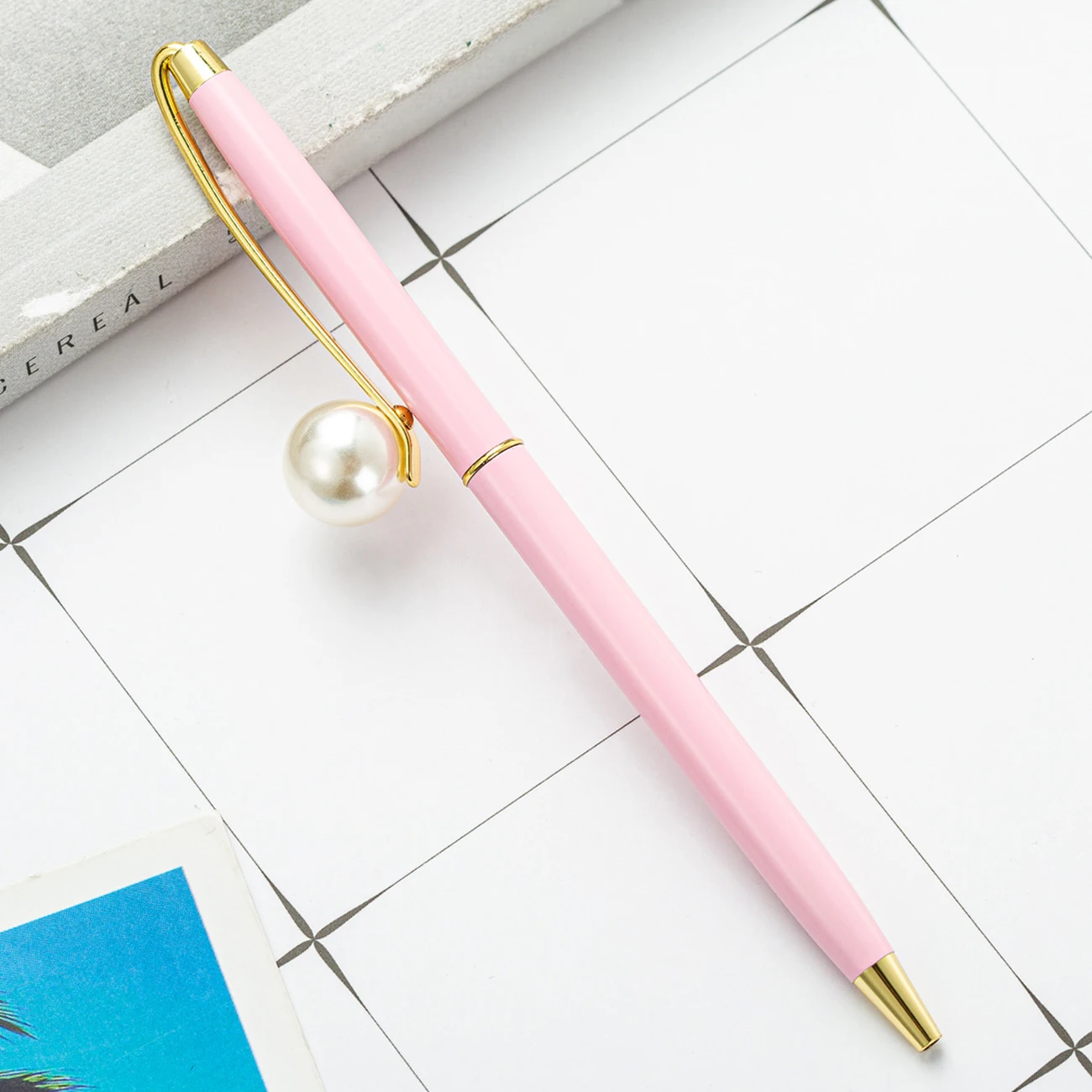 8 Stück elegante Perle schlanke Pen body Metall Kugelschreiber, frische helle Farben, Büro Schule Briefpapier, Schreib werkzeug, Geschenk Stift – Detail 10