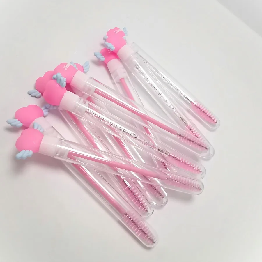 Atacado forma de coração asa de anjo escova de cílios tubo de cristal rímel varinha tubos maquiagem pente sobrancelha escova portátil rímel escova