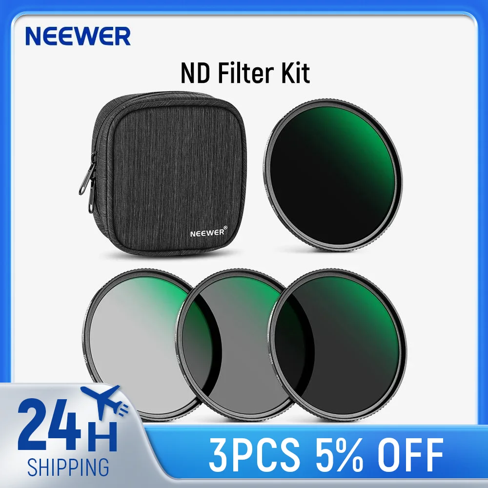 

NEEWER Fixed ND Filter Kit ND1000 ND64 ND8 ND4 Neutral Density Filter Set Double Sided 30 Layer Nano Coatings/HD Optical Glass