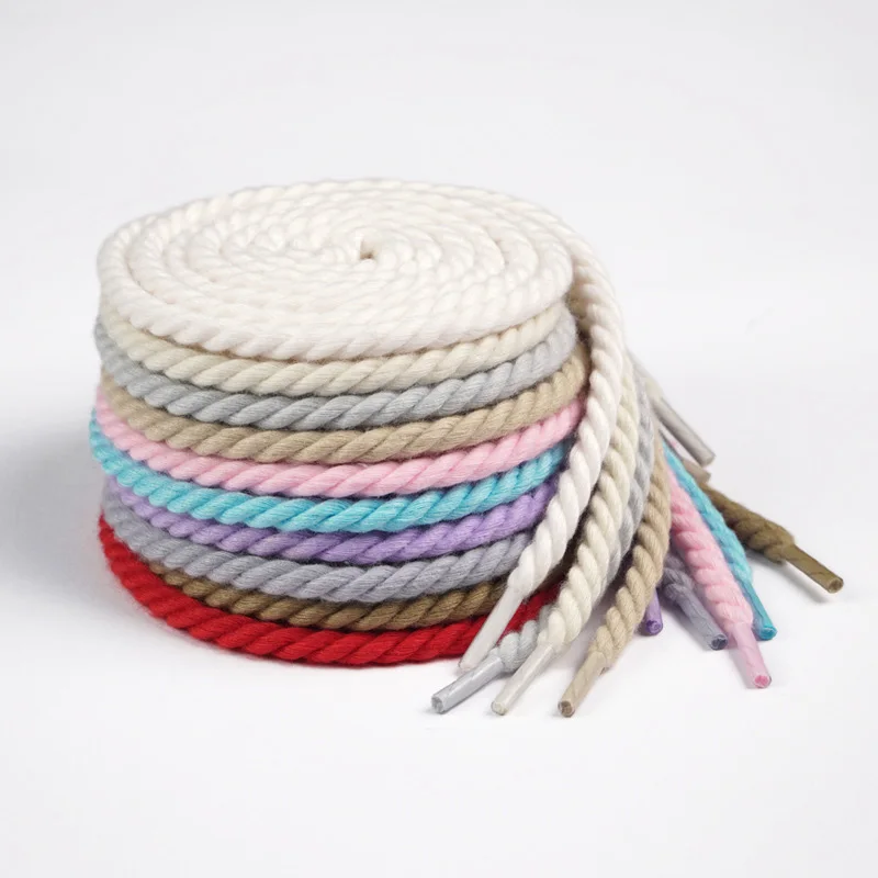 1Pair 6MM Width Cotton Shoelace Round Twisted Rope Laces Kid Adult Sneaker Rubber Bands for Casual Shoe 120/140/160CM Accessorie