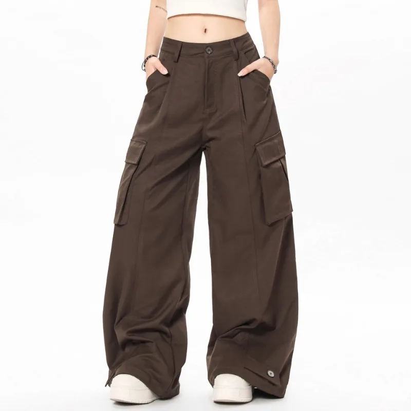 

OR FL Американские уличные трендовые коричневые брюки-карго в стиле ретро Модный бренд Чувство изысканных женских прямых широких брюк
