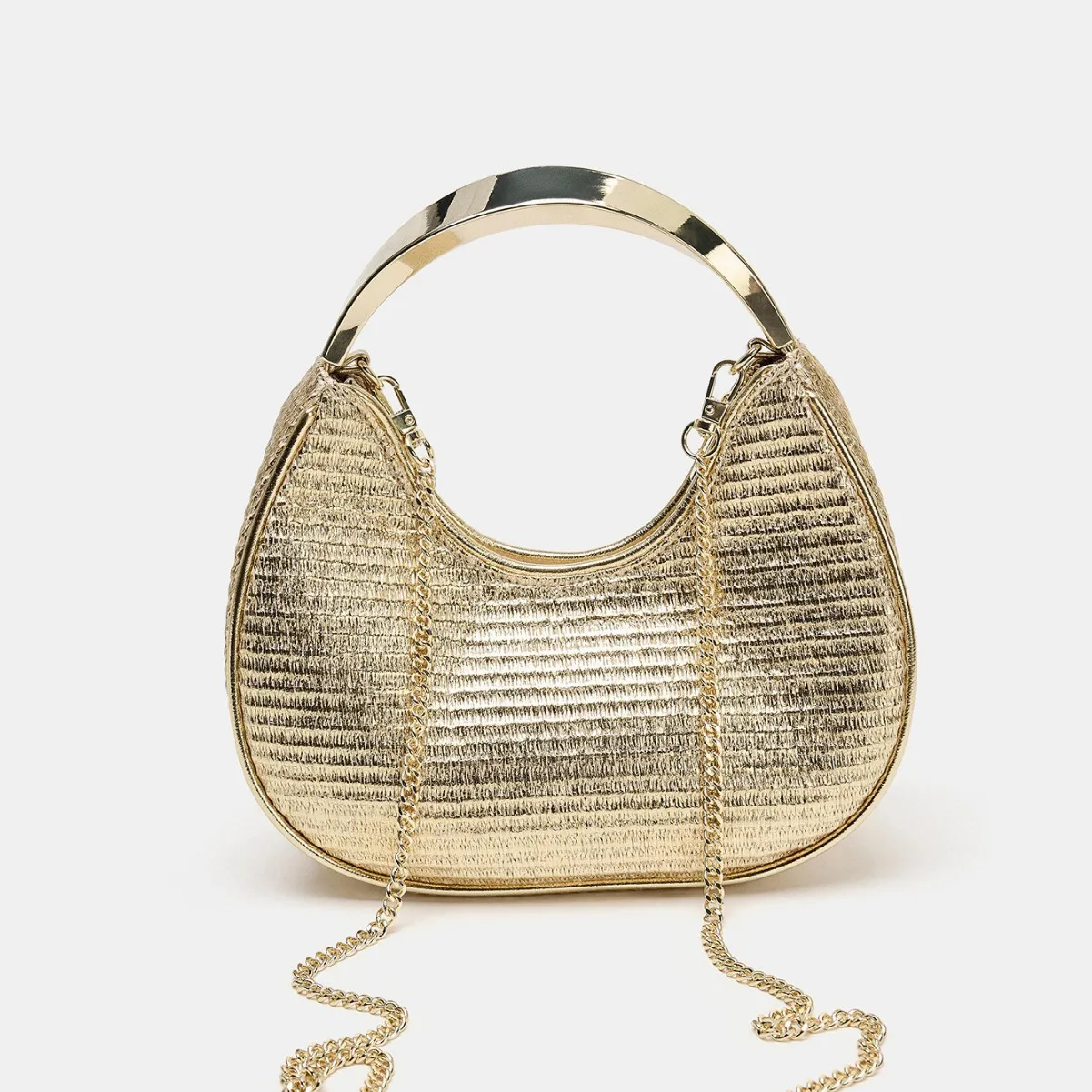 Women Luxury Golden Textured Hobo Bag Metal Top Handle Evening Clutch Bag Detachable Crossbody Chain Strap Party Wedding Handbag image 5