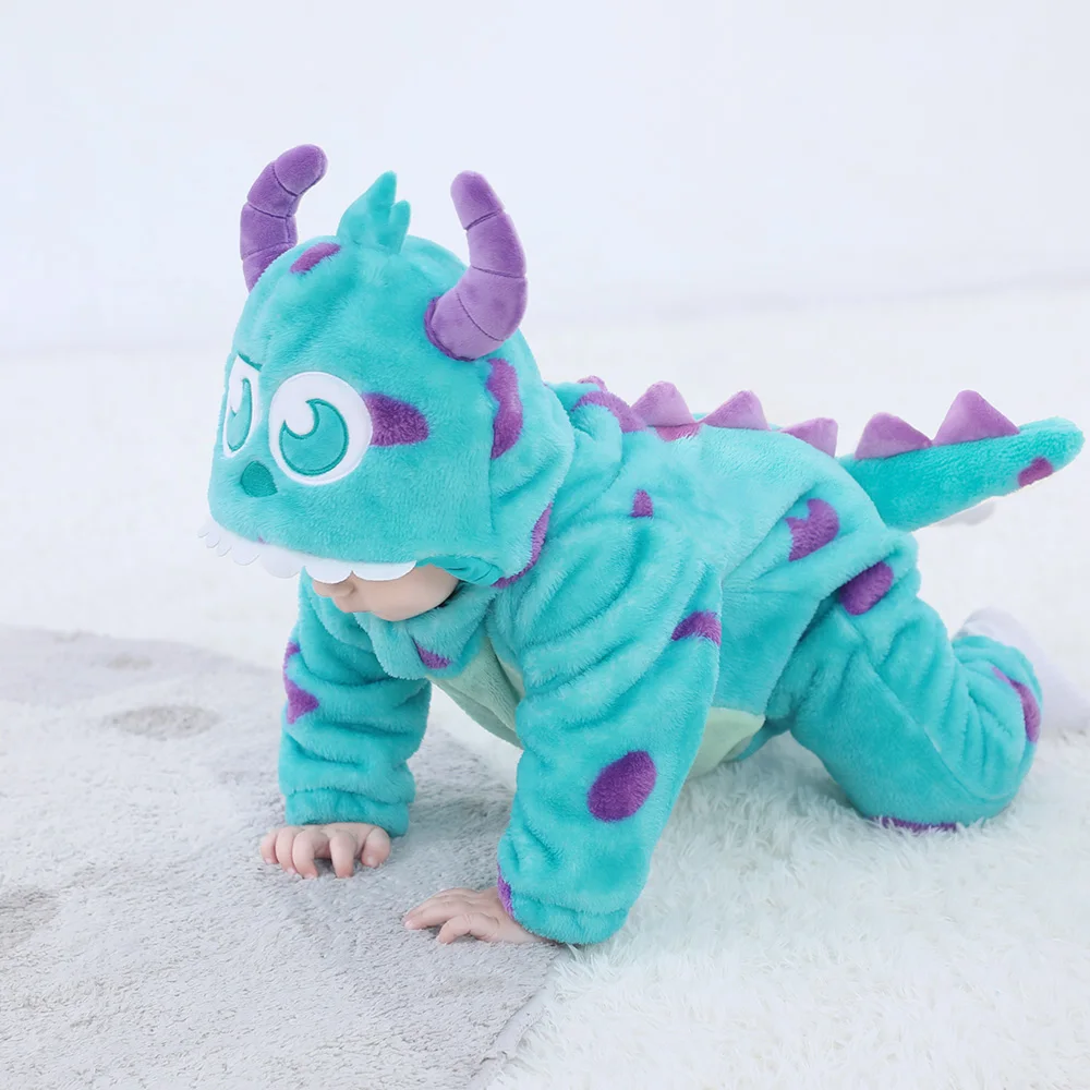 Blaues Monster Stram pler Baby Boy Girl Kostüm Sully Cosplay niedlichen Halloween Overall Kinder Reiß verschluss Pyjama Tier Kuh Kigurumis