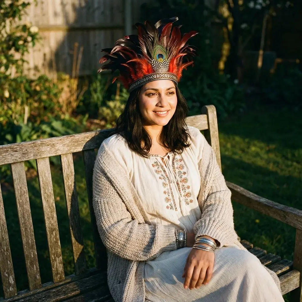 

Красочная индийская корона из перьев с ремешком, головной убор, индийская повязка на голову, фасцинатор, аксессуары для волос, головной убор для костюма павлина