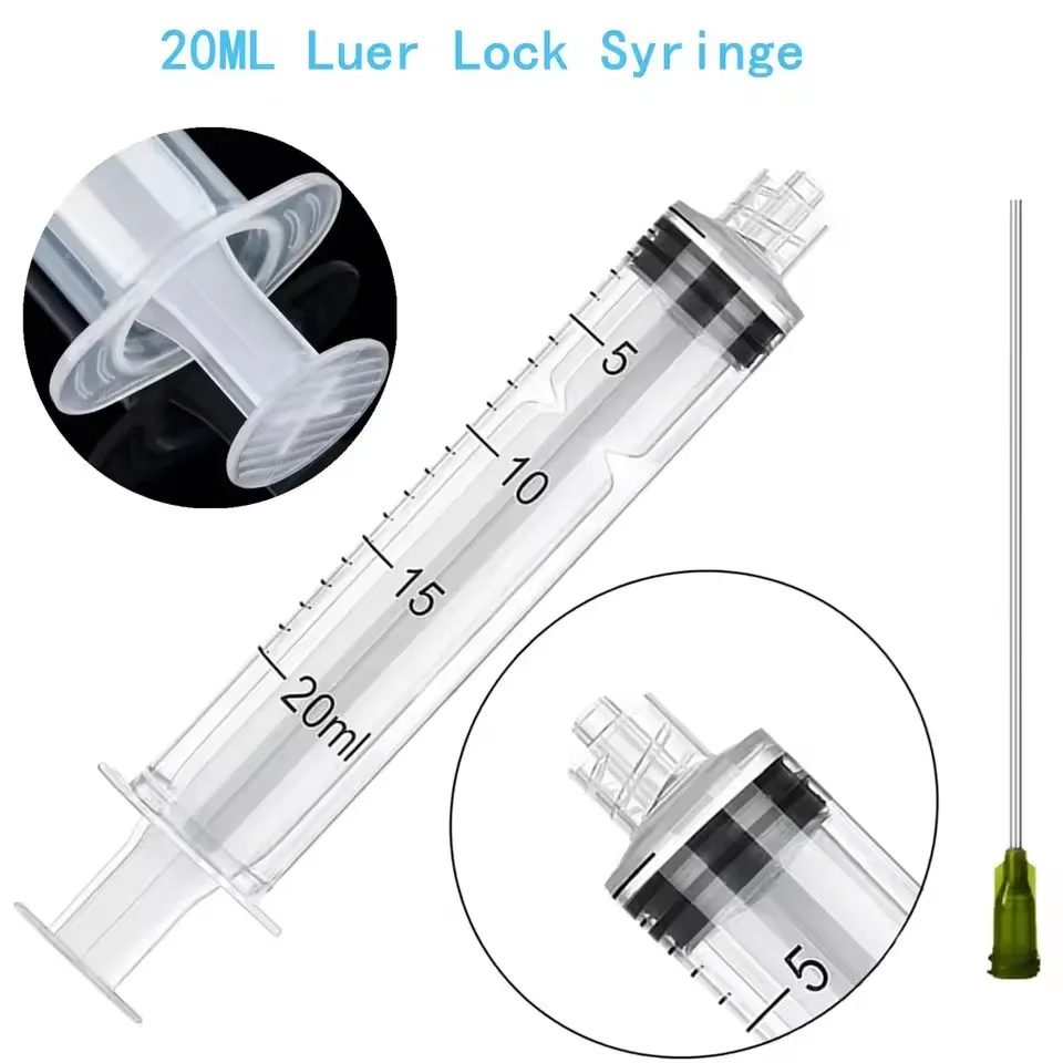 10/20Pack 20ml Plastic Syringe 4 Inch Blunt Needle Luer Lock Chemical Transfer Clear Scale Industrial Dispensing