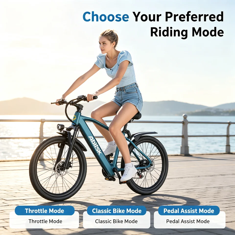GT300‑24 Blue 24 Inch Adult Electric Bike 48V 23Ah Removable Lithium‑ion Battery Hydraulic Disc Brake Front Shock Absorber Smart LCD Display 3 Riding Modes City Commuter Mountain Ebike for Daily Travel Outdoor Recreation image 7