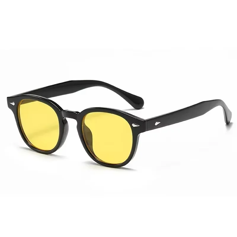 JNPCXI Neue Retro Runde Sonnenbrille Frauen Gelb Mode Nieten Dekoration Shades UV400 Männer Punk Sonnenbrille