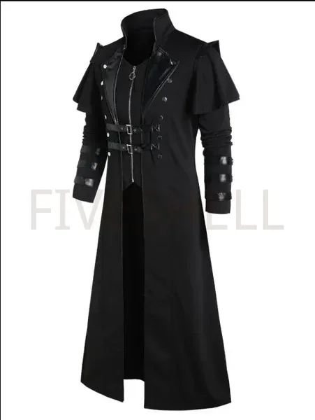 Vintage Men\'s Gothic Steampunk Long Jacket Trench Coat Retro Medieval Warrior Knight Overcoat Male Victoria Long Coat Plus Size