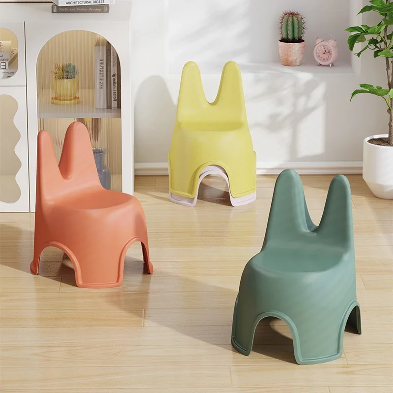 

Household Children's Anti-skid Thickened Plastic Stool Cartoon Rabbit Animal Shaped Seat Bedroom Baby Backrest Low Bench