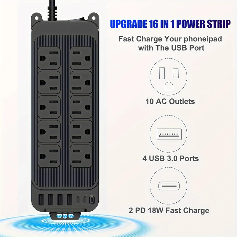 American Standard Multi Plug Socket Includes 10 AC Standard Sockets 4 USB 3.0 Sockets 2 PD 15W Sockets Meet Diverse Needs