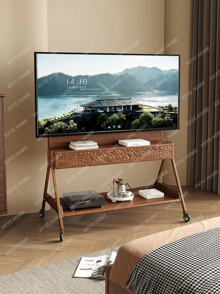 Solid wood removable TV cabinet, living room household small apartment TV stand, floor storage medium antique TV stand