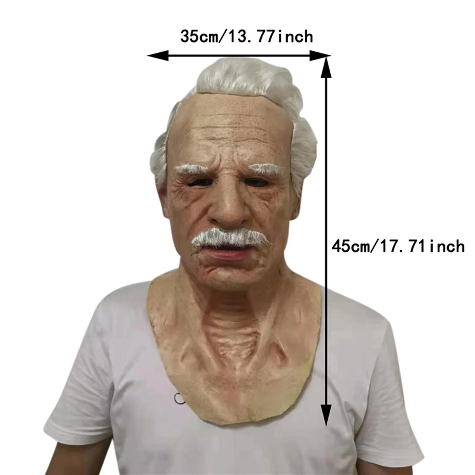 Halloween Old Man Facewear with Wig and Beard Realistic Wrinkle Full Head Headgear