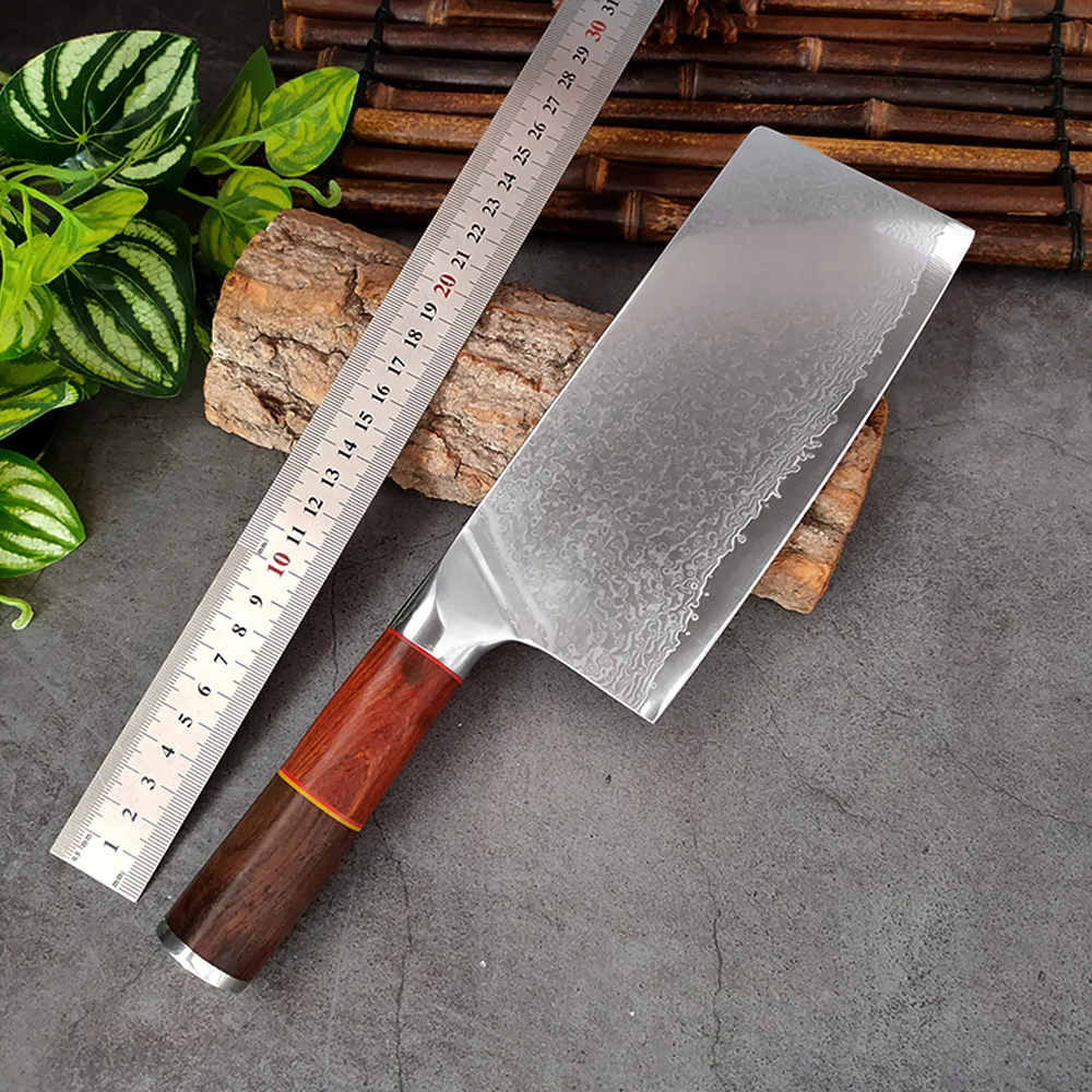 2PCS set Damascus Steel Forging Chef Food Cutting Chop Bone Cooking Tool Multipurpose Ultra Sharp Blade Color Wood Handle Knives