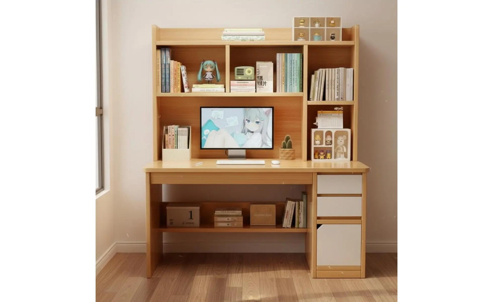 Computer Desk with Shelving Unit Multi-Functional Study Desk with Shelving Unit Home Furniture Space Saving Wide Desktop